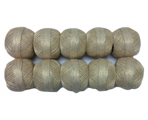 CREAM with GOLD - Lot Set of 10 - Cotton with Lurex Jari Zari Yarn Thread - For Crochet Lace Knitting Embroidery Trim - 1000+ Yards - 200 Grams
